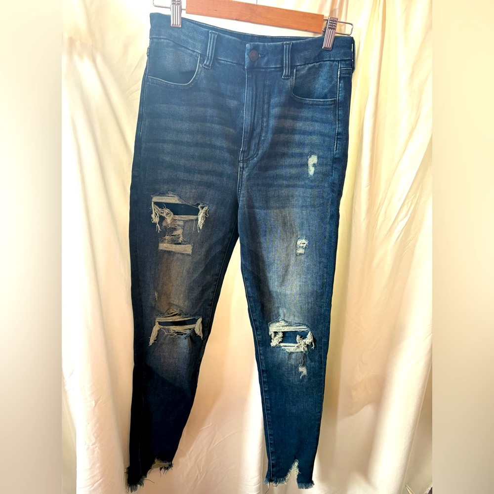 American Eagle Jeans Next Level Stretch High Rise Distressed Dark Wash Denim 8Rg
